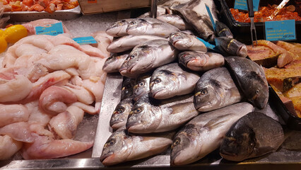 Fresh fish display on English Market for sale. CorkIreland