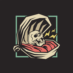Retro illustration of skull emerging from oyster shell
