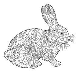 Fototapeta premium Rabbit coloring book. Creative page design for adult and children. Black and white vector illustration.