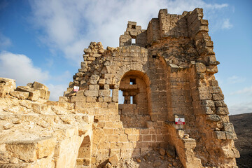 In the first lights of day panoramic view of Zerzevan Castle and Mithras Temple. Çinar, Diyarbakır, Turkey.