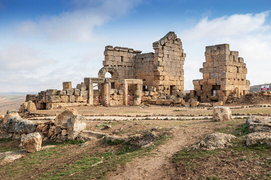 In the first lights of day panoramic view of Zerzevan Castle and Mithras Temple. &Ccedil;inar, Diyarbakır, Turkey.
