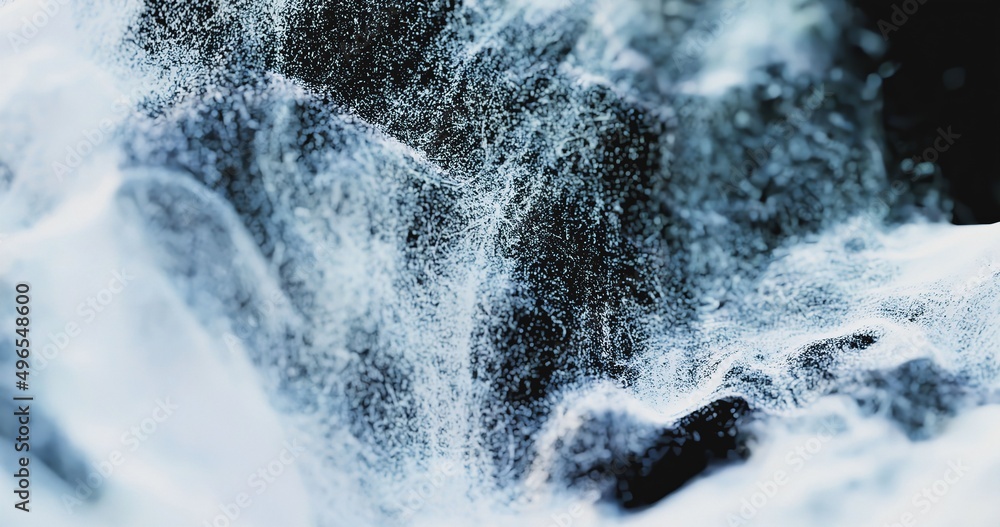 Poster abstract digital wave of particles with the depth of field and glow