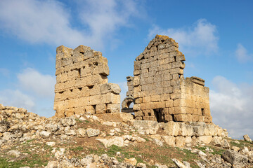 In the first lights of day panoramic view of Zerzevan Castle and Mithras Temple. Çinar, Diyarbakır, Turkey.