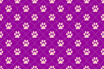pink animal footprints wallpaper doodle background, cute seamless pattern, purple background
