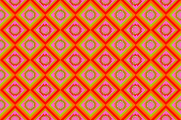 Seamless geometric ethnic fabric pattern, pink orange floral pattern, Thai fabric design, carpet, wallpaper, curtain, cushion, clothing, wrap, batik