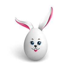 Happy easter postcard. Egg with rabbit ears on white background.