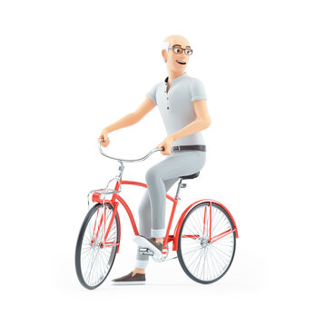 3d senior man riding bicycle