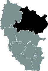 Black flat blank highlighted location map of the STAROBILSK RAION inside gray raions map of the Ukrainian administrative area of Luhansk Oblast, Ukraine