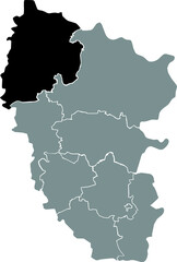 Black flat blank highlighted location map of the SVATOVE RAION inside gray raions map of the Ukrainian administrative area of Luhansk Oblast, Ukraine