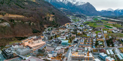 Naklejka premium Aerial view of Vaduz - the capital of Liechtenstein. Beautiful city of Liechtenstein.