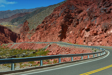 The scenic, winding road through the red rock landscape on the way from the Paso de San Francisco...