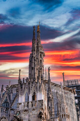 Milan Cathedral, Duomo di Milano, Italy, one of the largest churches in the world on sunrise