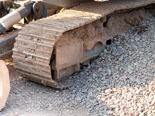 Close up of a shovel excavator on a construction site. 
