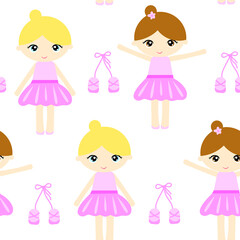 Cute brown hair and blonde hair ballerina girl repeating pattern