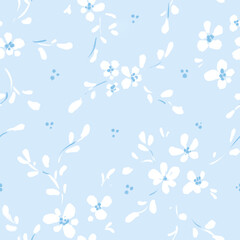 Fototapeta na wymiar Delicate blue and white flower repeating pattern