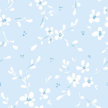 Delicate blue and white flower repeating pattern