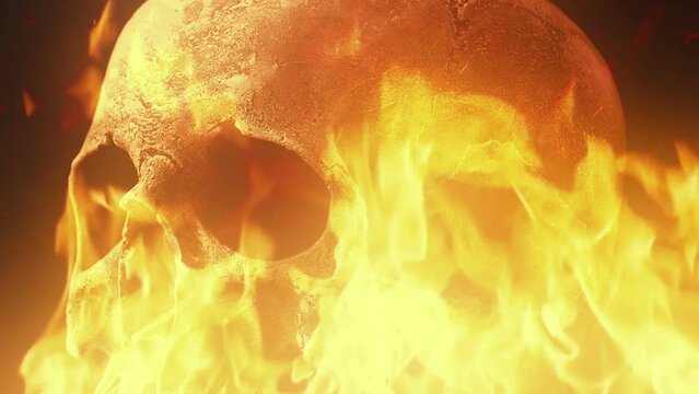 Skull In Fire And Smoke Closeup