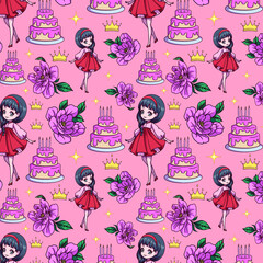 pattern girl princess happy birthday