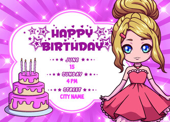 happy birthday cute princess invitation 