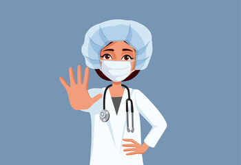 Doctor Wearing Medical Mask Making Stop Sign Vector Illustration