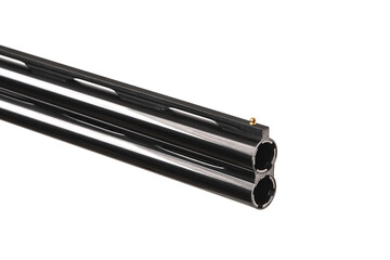 Luxury double-barreled shotgun with a vertical arrangement of barrels. Expensive weapon for...