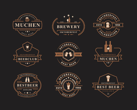 Set of Vintage Retro Badge Oktoberfest Label Typographic Design Willkommen Zum Invitations Beer Festival Celebration Logo