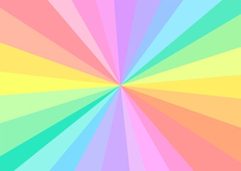 虹色パステルカラーの集中線放射背景