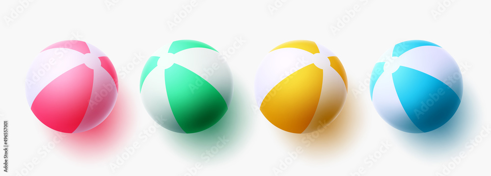 Poster beach ball vector set design. beach balls element collection in colorful stripe pattern designs for 