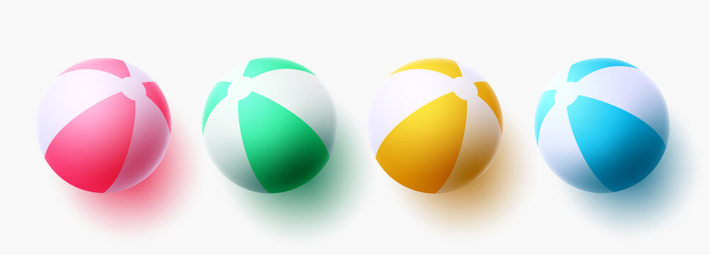 Beach ball vector set design. Beach balls element collection in colorful stripe pattern designs for summer sports and recreation games activity. Vector illustration.
