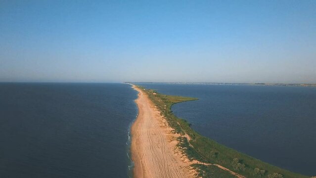 Budak Spit in Zatoka. On one side the sea on the other estuary. Very beautiful beach