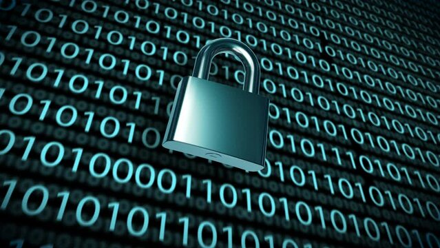 FONDO ANIMADO CIBERSEGURIDAD CANDADO METALICO SUPERPUESTOS EN CEROS Y UNOS, SEGURIDAD COMPUTACIONAL,SEGURIDAD DE DATOS PROTECCION DE DATOS 