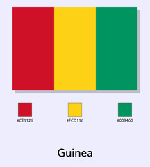 Vector Illustration of Guinea flag isolated on light blue background. Illustration Guinea flag with Color Codes. As close as possible to the original. ready to use, easy to edit.