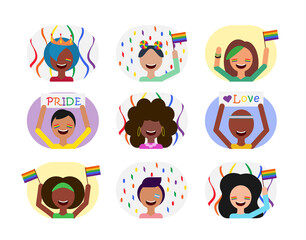 Set de personas celebrando el mes del orgullo LGBTQ+