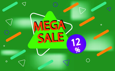 12% off. background template for mega sale and special offer in green