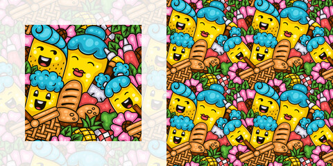 Spring seamless doodle pattern of family picnic time | Pattern swatch included