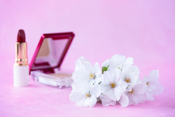 Plakat 桜（オオシマザクラ）とおしろい（ピンクバック）