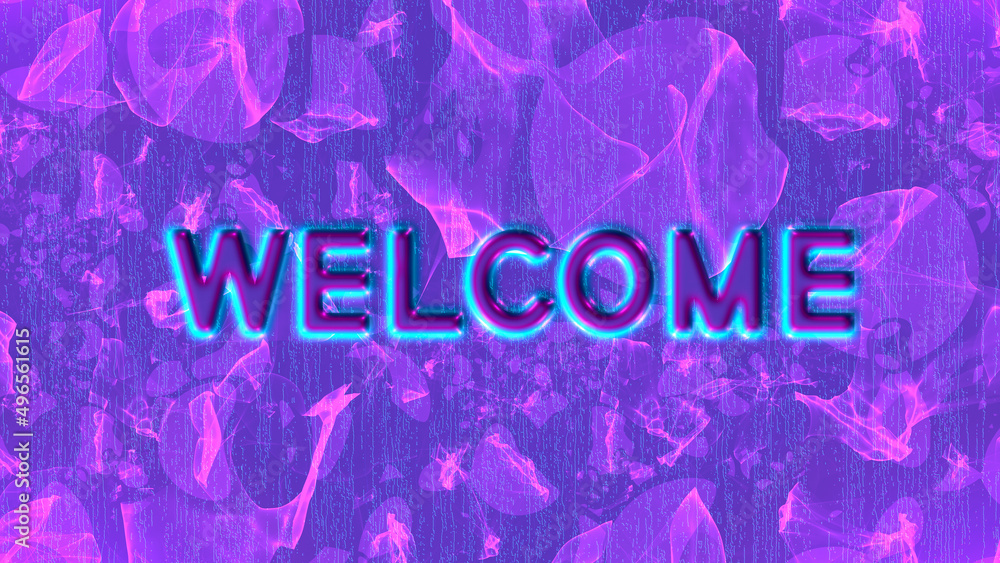 Fototapete welcome glowing text on the abstract background of shiny particles, creativity graphics and modern d