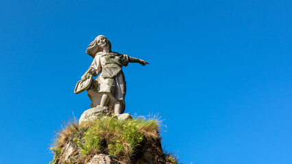 Statue of a woman in homage to the fisherman's wife, fishing worker in Cedeira, a town in Galicia