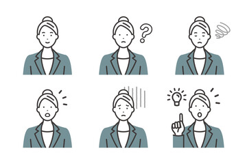 スーツを着た若いビジネスウーマンの表情とポーズ　バリエーションセット