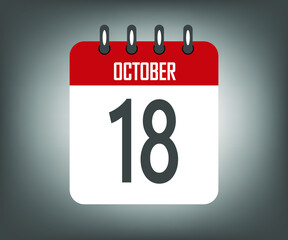 Icon day 18 october, red calendar template with gray background