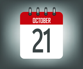 Icon day 21 october, red calendar template with gray background