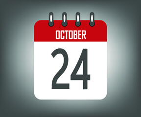Fototapeta premium Icon day 24 october, red calendar template with gray background