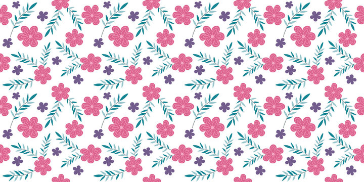 A collection of seamless floral patterns, white background doodle style for fabric patterns, clothes patterns, digital paper, pillow, scrapbook, wrapping paper, women's fashion, cards, spring and more