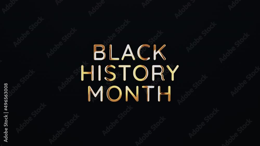 Poster ฺฺblack history month text word gold light animation loop with glitch text effect. 4k 3d seamless lo