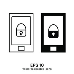 mobile phones with lock off icon in outline and filled icons. isolates on white background. can be use for web design, app design, etc