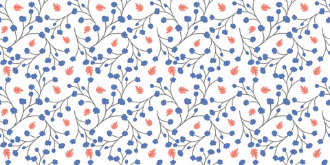 A collection of seamless floral patterns, white background doodle style for fabric patterns, clothes patterns, digital paper, pillow, scrapbook, wrapping paper, women's fashion, cards, spring and more