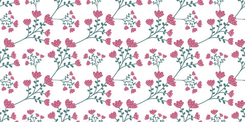 A collection of seamless floral patterns, white background doodle style for fabric patterns, clothes patterns, digital paper, pillow, scrapbook, wrapping paper, women's fashion, cards, spring and more