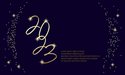 2023 New Year gold design. Holiday greeting card. Vector illustration.