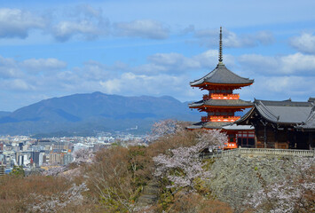 Triple tower of Kiyomizudera, Buddhist temple in Kyoto City, Japan