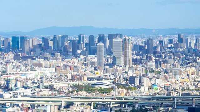 大阪タイムラプス 摩天楼と木漏れ日